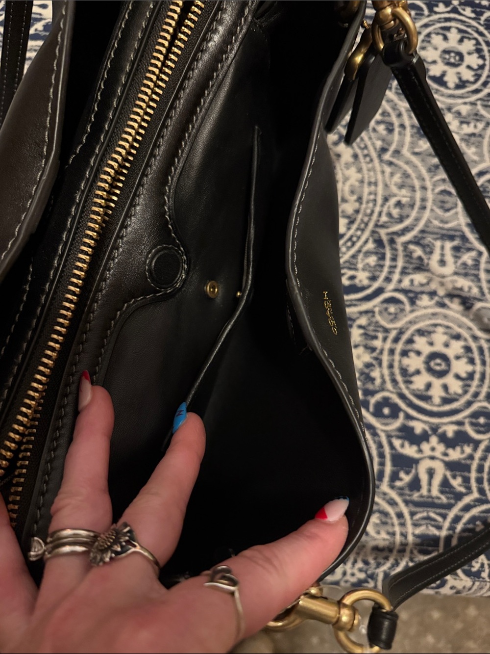 NEW****^Coach Rogue 34 Black Leather Shoulder Bag with Gold Accents - Picture 5 of 11